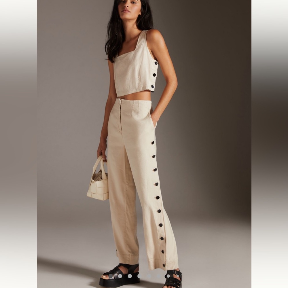 Chic Beige Button-Detail Two-Piece Set
